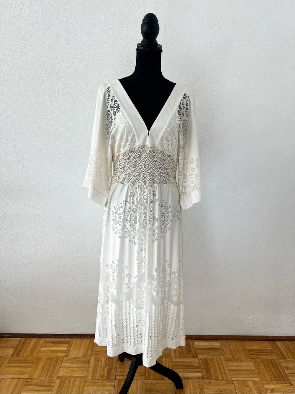 Farm Rio Solana White Cream Midi Dress Cottage Romantic Ethereal Angelic Small